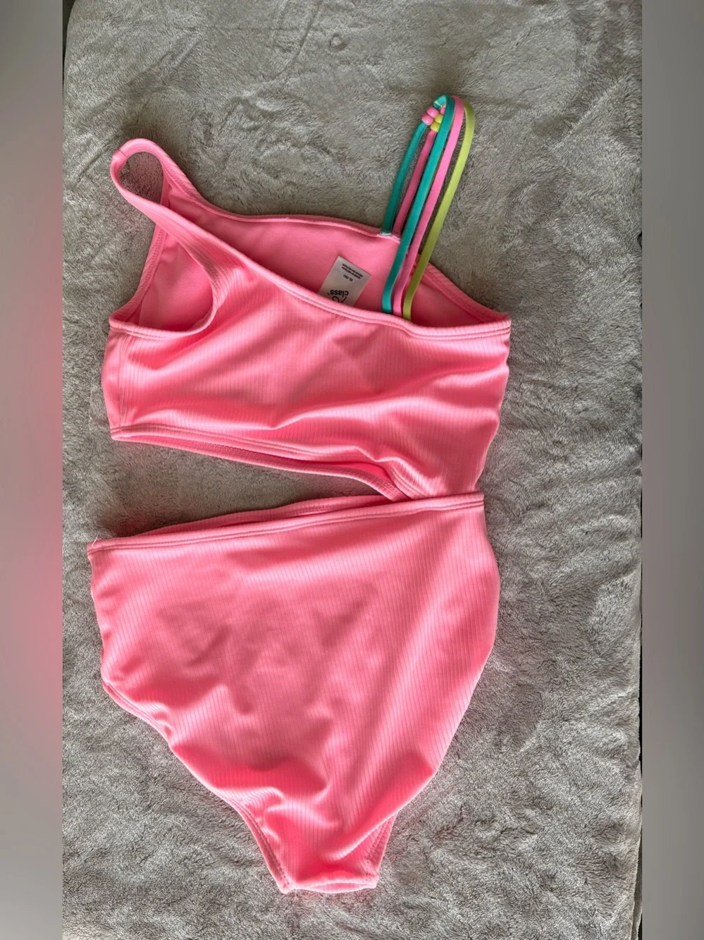 art class Hot Pink Ribbed Two-Piece Swim Set with Multicolor Strap Accent